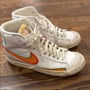 Nike White and Orange High-Top Athletic Shoes